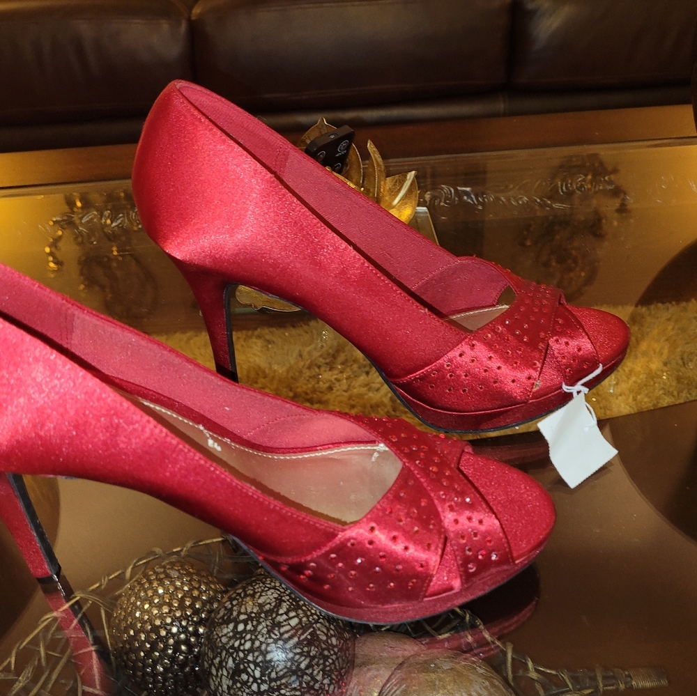 Red satin heels